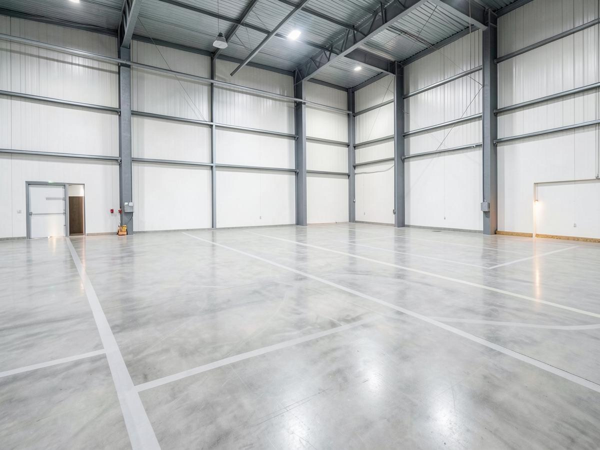 Restored commercial concrete floor with fresh line striping