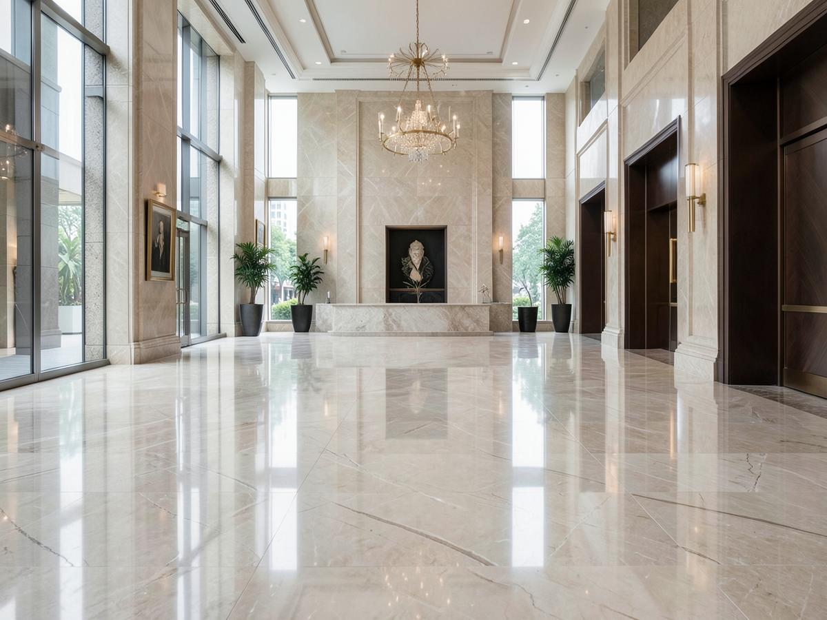 Restored natural stone floor in an elegant lobby
